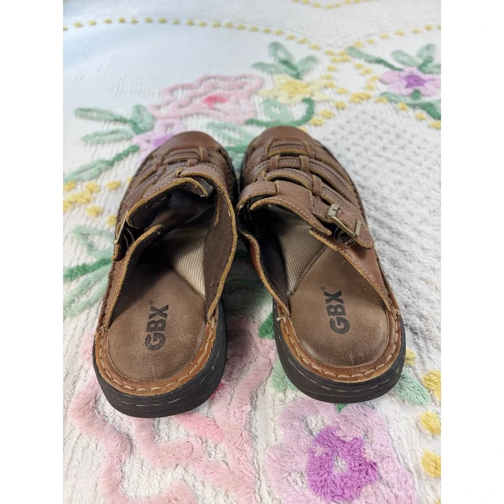 GBX Mens Brown Leather Fisherman Sandals Slides Buckle Cobus 11M